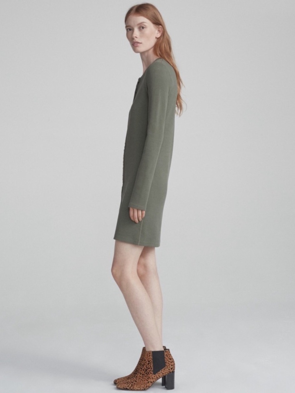 rag & bone Olive Long Sleeve Mallory Thermal Button-Front Knit Dress sz XS - Picture 9 of 9